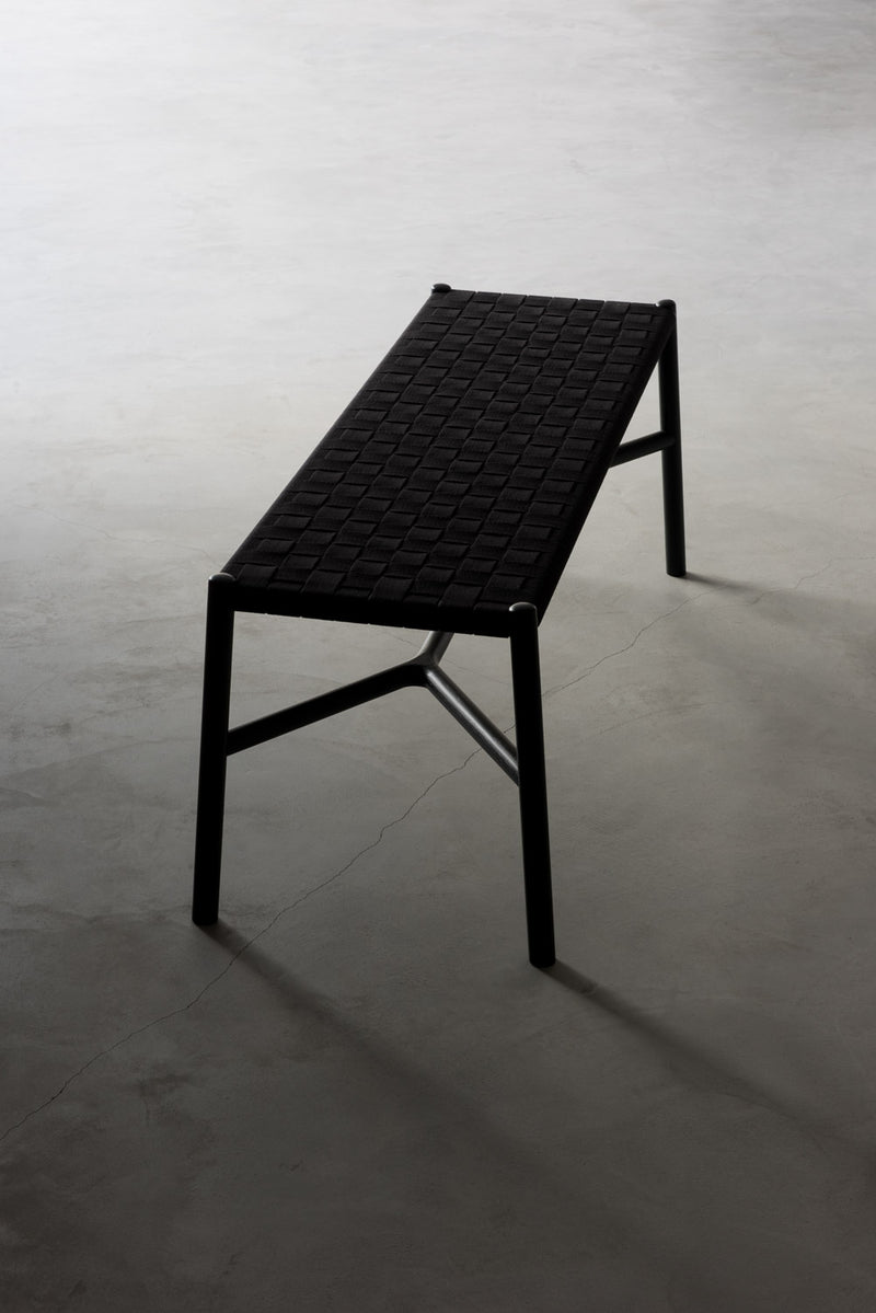 Black leather shop woven bench